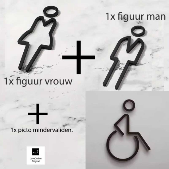 Combinatiepakket Kleedkamer pictogrammen - Toilet pictogrammen - Man + Vrouw + Rolstoel 3D - hoogwaardig Acryl bord