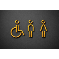 Combinatiepakket Kleedkamer of Toilet pictogrammen - Man + Vrouw + Rolstoel 3D - Divergent- Goud - hoogwaardig Acryl bord