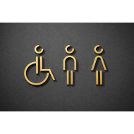 Combinatiepakket Kleedkamer of Toilet pictogrammen - Man + Vrouw + Rolstoel 3D - Divergent- Goud - hoogwaardig Acryl bord