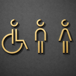 Combinatiepakket Kleedkamer of Toilet pictogrammen - Man + Vrouw + Rolstoel 3D - Divergent- Goud - hoogwaardig Acryl bord