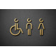 Combinatiepakket Kleedkamer of Toilet pictogrammen - Man + Vrouw + Rolstoel 3D - Divergent- Goud - hoogwaardig Acryl bord