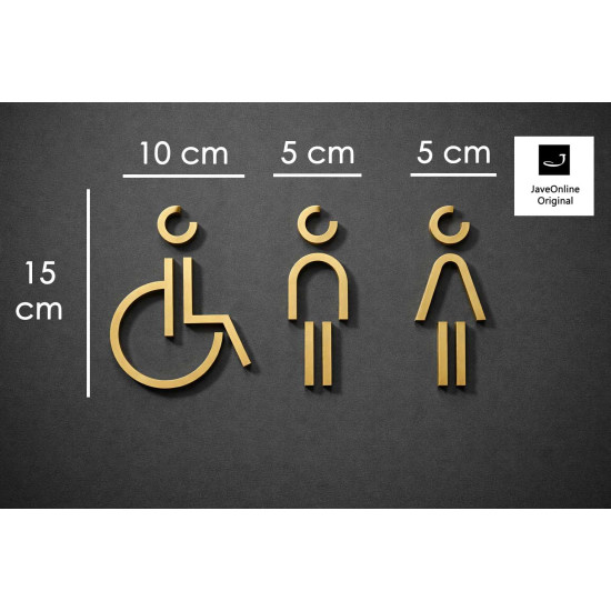 Combinatiepakket Kleedkamer of Toilet pictogrammen - Man + Vrouw + Rolstoel 3D - Divergent- Goud - hoogwaardig Acryl bord