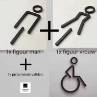 Combinatiepakket Kleedkamer pictogrammen - Toilet pictogrammen - Man + Vrouw + Rolstoel 3D - Elegant - hoogwaardig Acryl bord