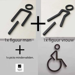 Combinatiepakket Kleedkamer pictogrammen - Toilet pictogrammen - Man + Vrouw + Rolstoel 3D - Elegant - hoogwaardig Acryl bord