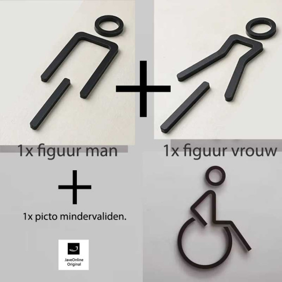 Combinatiepakket Kleedkamer pictogrammen - Toilet pictogrammen - Man + Vrouw + Rolstoel 3D - Elegant - hoogwaardig Acryl bord