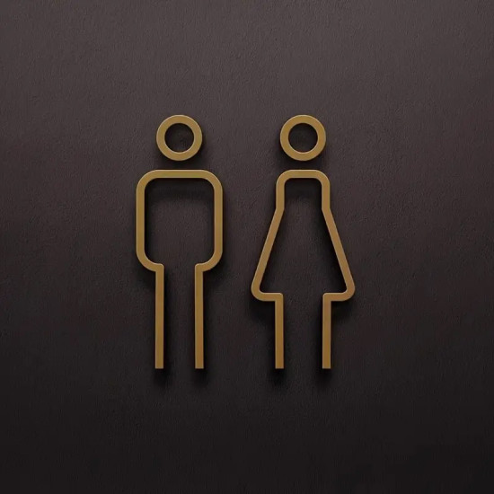 Kleedkamer pictogrammen - Toilet pictogrammen - Man + Vrouw 3D - Strak GOUD - hoogwaardig Acryl bord