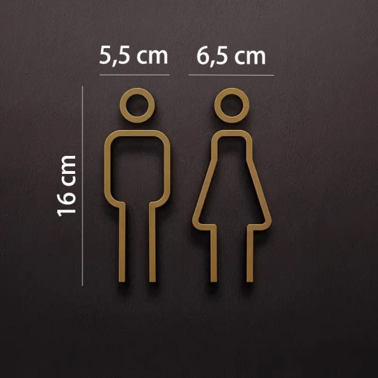 Kleedkamer pictogrammen - Toilet pictogrammen - Man + Vrouw 3D - Strak GOUD - hoogwaardig Acryl bord