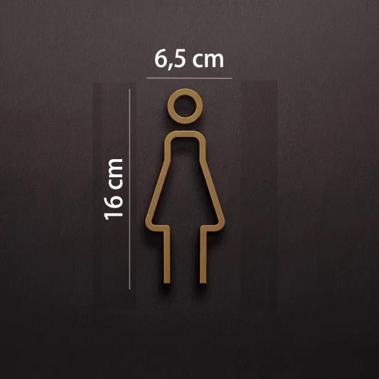 Kleedkamer of toilet deurbord / pictogram - VROUW 3D - Strak Goud - hoogwaardig Acryl bord