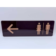 Toilet of kleedkamer aanwijsbord - MAN + VROUW + Pijl LINKS - Zelfklevende plaat (glanzend!) beigekleurige pictogrammen