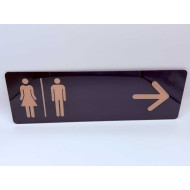 Toilet of kleedkamer aanwijsbord - MAN + VROUW + Pijl RECHTS - Zelfklevende plaat (glanzend!) beigekleurige pictogrammen