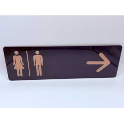 Toilet of kleedkamer aanwijsbord - MAN + VROUW + Pijl RECHTS - Zelfklevende plaat (glanzend!) beigekleurige pictogrammen