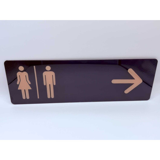 Toilet of kleedkamer aanwijsbord - MAN + VROUW + Pijl RECHTS - Zelfklevende plaat (glanzend!) beigekleurige pictogrammen