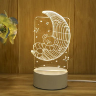 3D illusie LED lampje - Beer op maan - Warm licht - Acryl plaat