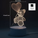 3D illusie MINI LED lampje - Beer met hartjesballon - Warm licht - Acryl plaat