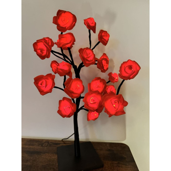 Rozenboom lamp -- 24 LED - Rode blaadjes - Tafellamp - Decoratielamp - Liefdesontwerp