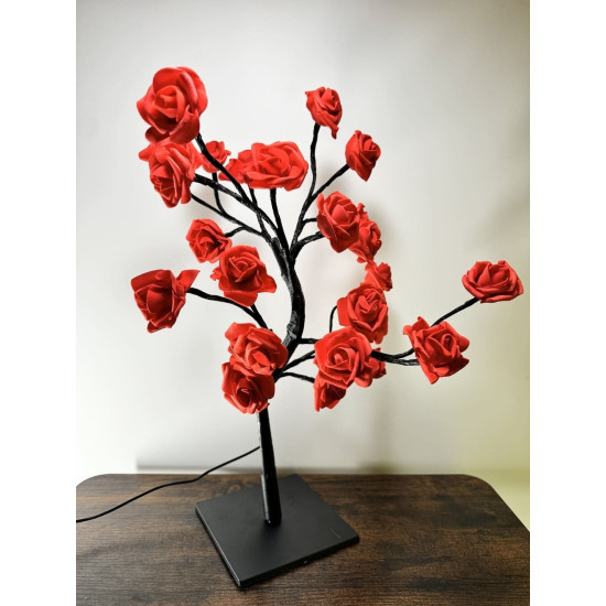 Rozenboom lamp -- 24 LED - Rode blaadjes - Tafellamp - Decoratielamp - Liefdesontwerp