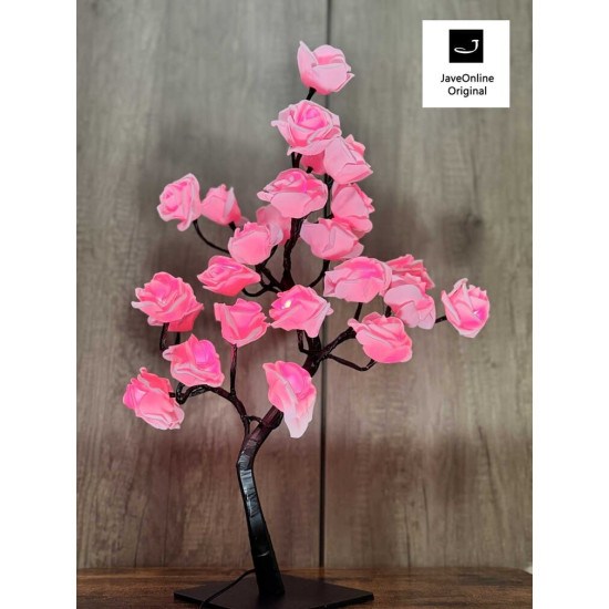 Rozenboom lamp -- 24 LED - Roze blaadjes - Tafellamp - Decoratielamp - Liefdesontwerp