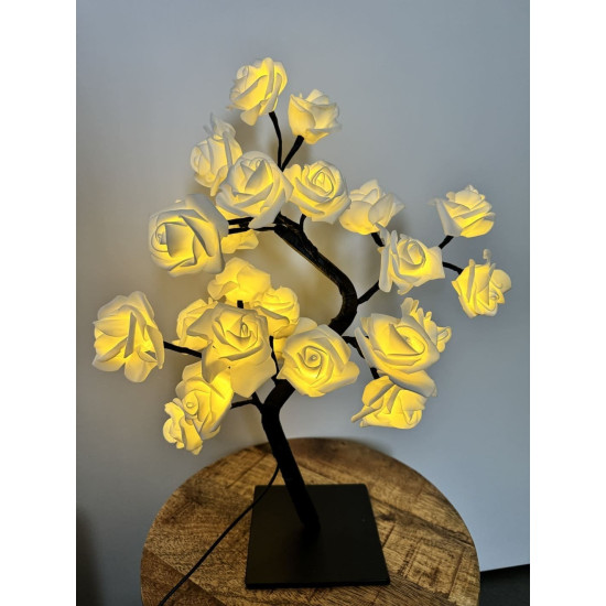Rozenboom lamp -- 24 LED - Witte blaadjes groot - Tafellamp - Decoratielamp - Liefdesontwerp