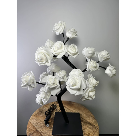 Rozenboom lamp -- 24 LED - Witte blaadjes groot - Tafellamp - Decoratielamp - Liefdesontwerp