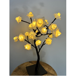 Rozenboom lamp -- 24 LED - Witte blaadjes klein - Tafellamp - Decoratielamp - Liefdesontwerp