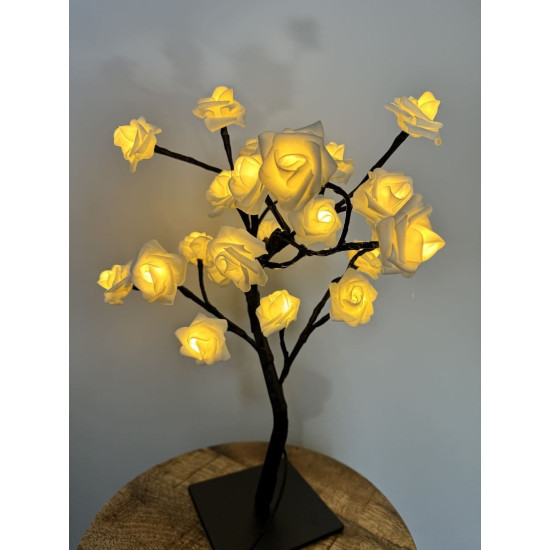 Rozenboom lamp -- 24 LED - Witte blaadjes klein - Tafellamp - Decoratielamp - Liefdesontwerp