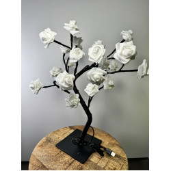 Rozenboom lamp -- 24 LED - Witte blaadjes klein - Tafellamp - Decoratielamp - Liefdesontwerp