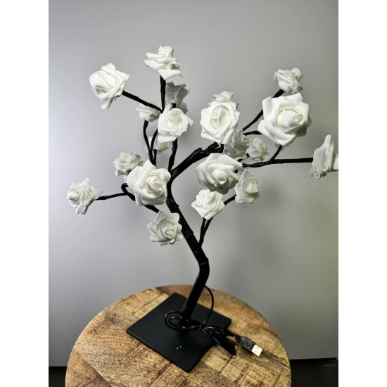Rozenboom lamp -- 24 LED - Witte blaadjes klein - Tafellamp - Decoratielamp - Liefdesontwerp