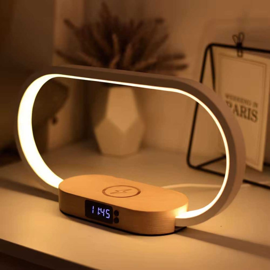 LED Tafellamp of nachtlamp met draadloze smartphone lader -- Moderne ovalen vorm - Dimbaar - Touch bediening
