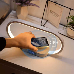 LED Tafellamp of nachtlamp met draadloze smartphone lader -- Moderne ovalen vorm - Dimbaar - Touch bediening