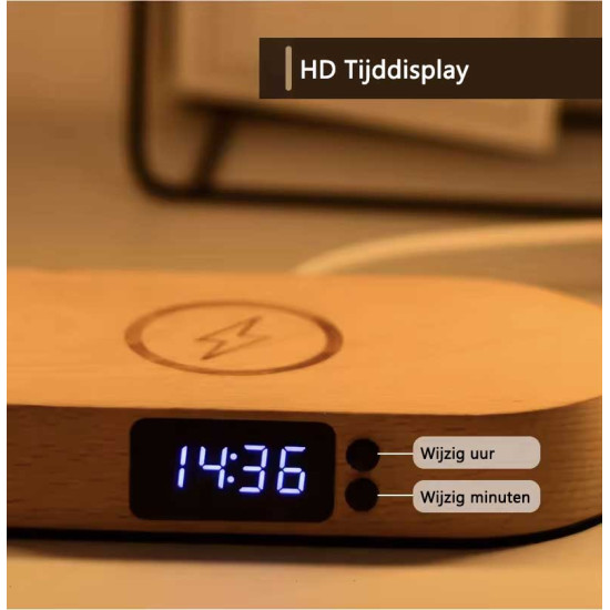 LED Tafellamp of nachtlamp met draadloze smartphone lader -- Moderne ovalen vorm - Dimbaar - Touch bediening