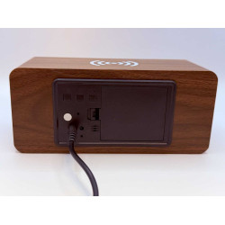 Klok modern decoratief -- houtlook - Donkerbruin - Draadloos laadstation - Thermometer - Kalender