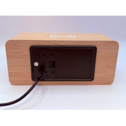Klok modern decoratief -- houtlook - Lichtbruin - Draadloos laadstation - Thermometer - Kalender