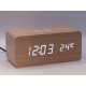 Klok modern decoratief -- houtlook - Lichtbruin - Draadloos laadstation - Thermometer - Kalender