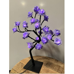 Rozenboom lamp -- 24 LED - Paarse blaadjes - Tafellamp - Decoratielamp - Liefdesontwerp