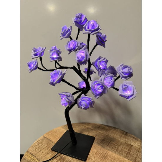 Rozenboom lamp -- 24 LED - Paarse blaadjes - Tafellamp - Decoratielamp - Liefdesontwerp