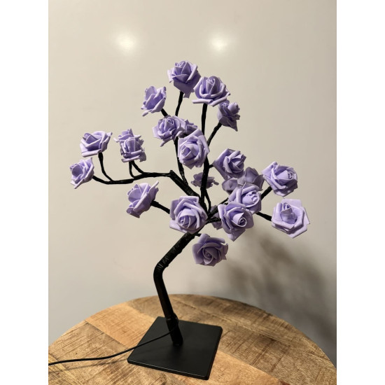 Rozenboom lamp -- 24 LED - Paarse blaadjes - Tafellamp - Decoratielamp - Liefdesontwerp