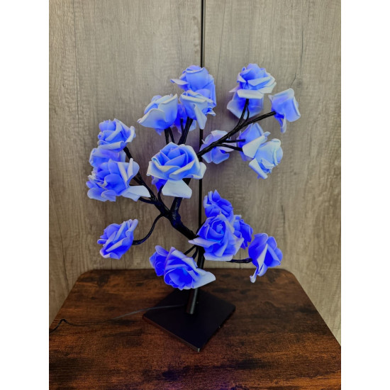 Rozenboom lamp -- 24 LED - Blauwe blaadjes - Tafellamp - Decoratielamp - Liefdesontwerp