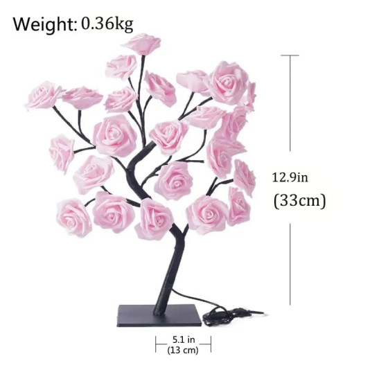 Rozenboom lamp -- 24 LED - Roze blaadjes - Tafellamp - Decoratielamp - Liefdesontwerp
